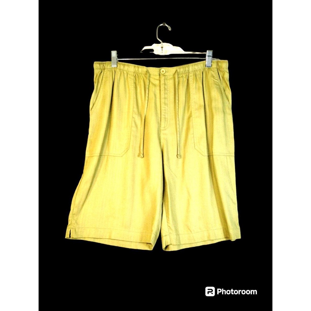 Green Rayon Elastic Waist Shorts Women's L Pockets Pocket Packable Travel Resort